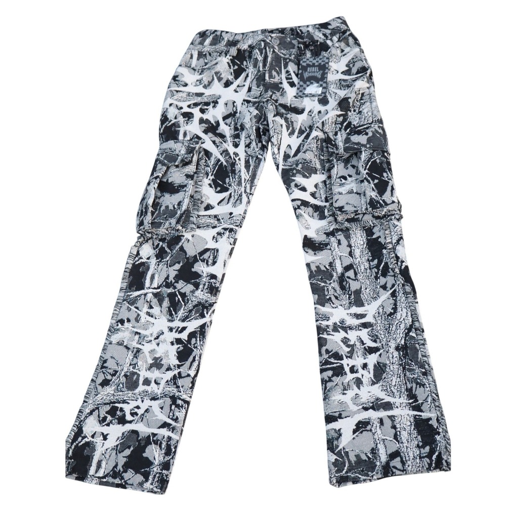 Rebel Vengeance Woven Tapestry Cargo Pants Black White Camo Streetwear Mens 28